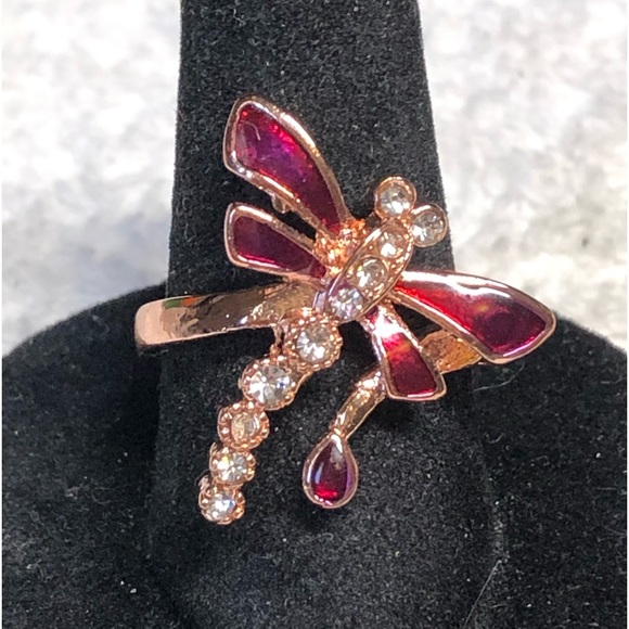 Cute dragonfly ring rose gold with rhinestone-costume NWOT - Picture 6 of 11